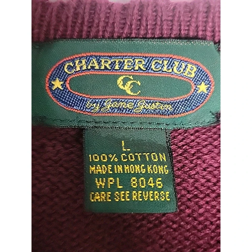 Vtg Charter Club Jane Justin SZ L 100% Cotton Sweater Purple Maroon Embroidered - Picture 8 of 10